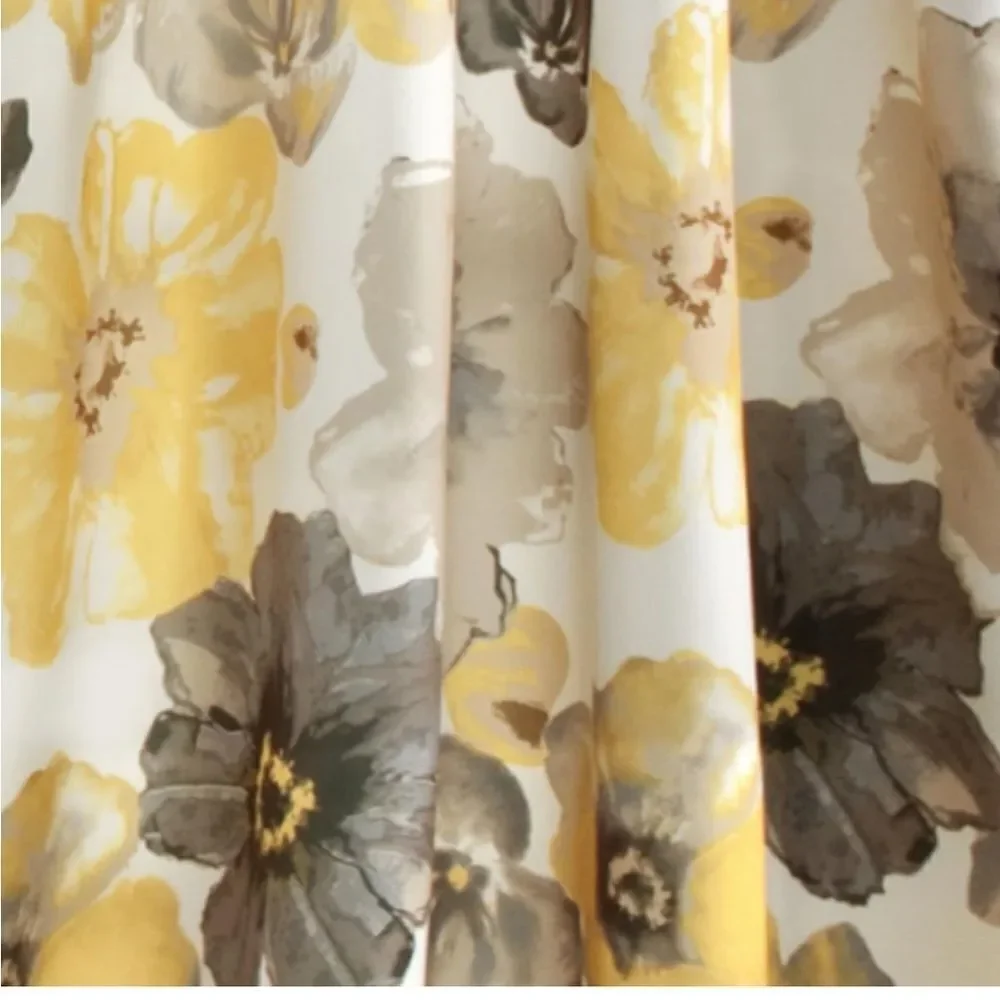 NWT New Half Moon Leah Yellow/White/Grey Floral Curtain Panels 52